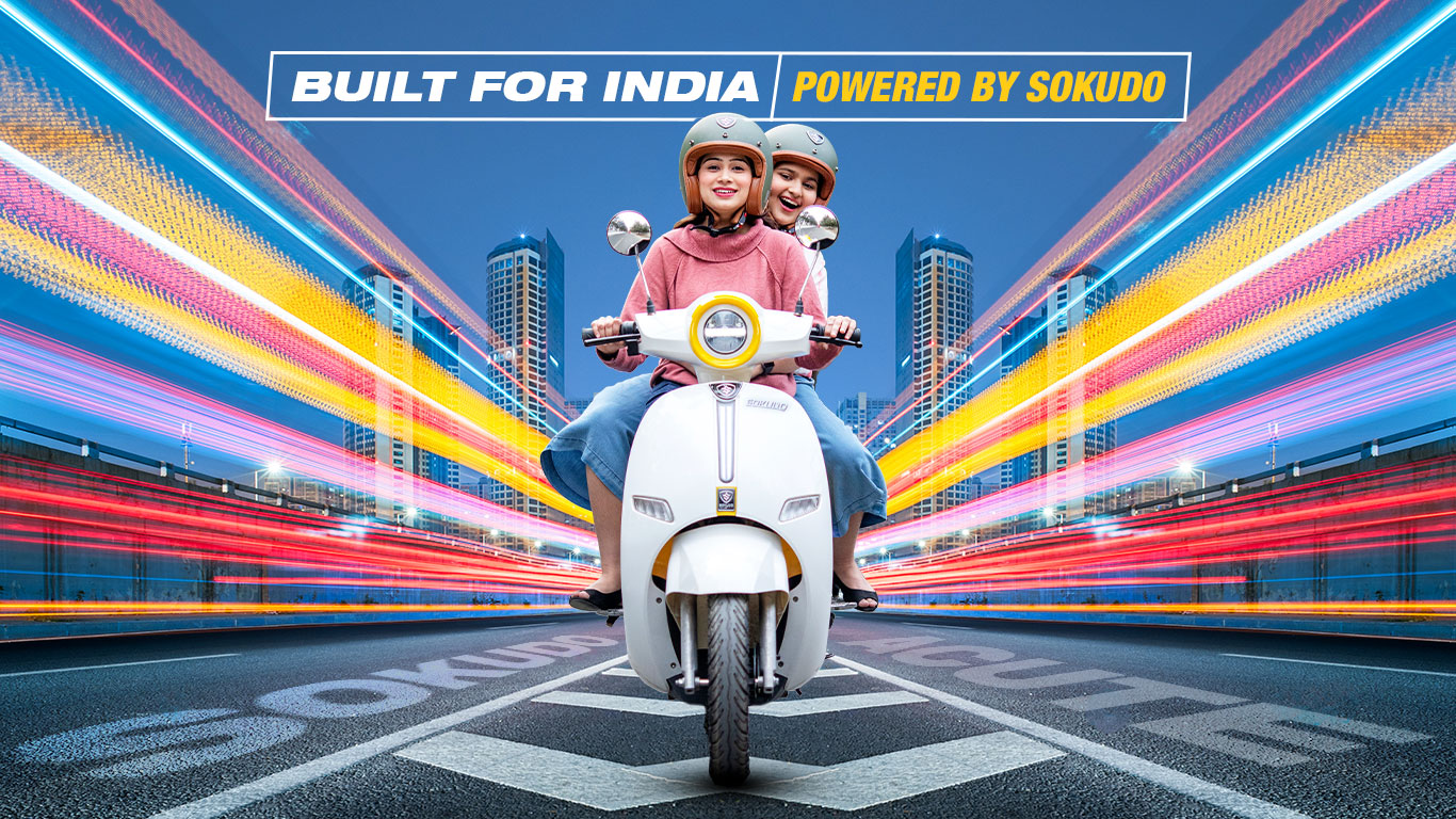 Sokudo electric scooter parked on a street in India, built for eco-friendly and efficient commuting