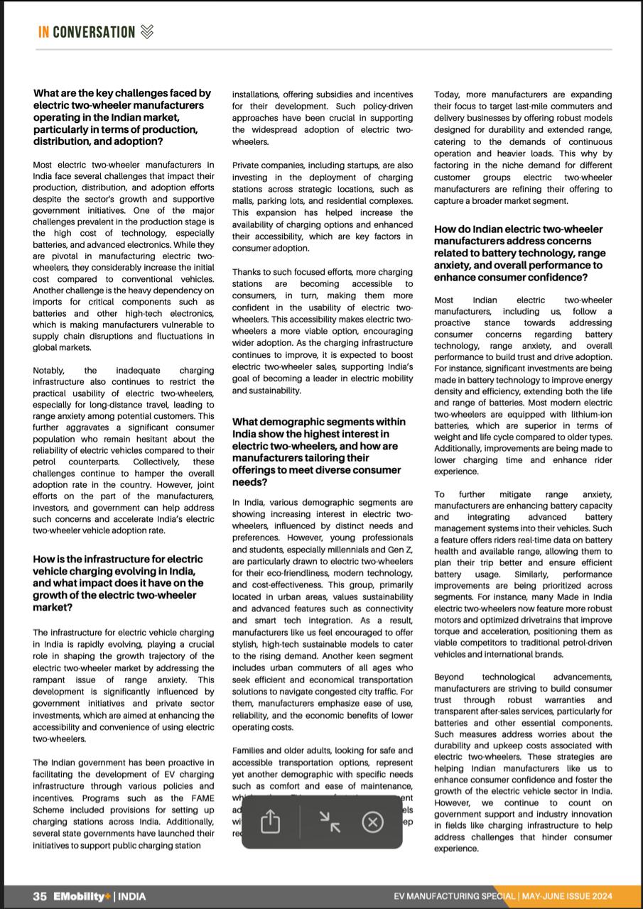 Interview with Prashant Vashishtha, Chairman and Managing Director of Sokudo Electric India, discussing electric scooter manufacturing, EV infrastructure, consumer adoption, and growth of India's electric two-wheeler market.